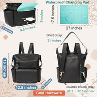 Diaper Bag Backpack with 14 Pockets, Leather Baby Bag, Convertible Boho Backpack, 6 Bottle Pockets, Wipes Pouch - Kid Baby shop