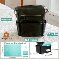 Diaper Bag Backpack with 14 Pockets, Leather Baby Bag, Convertible Boho Backpack, 6 Bottle Pockets, Wipes Pouch - Kid Baby shop