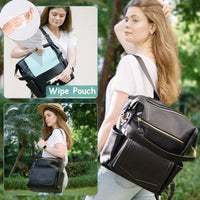 Diaper Bag Backpack with 14 Pockets, Leather Baby Bag, Convertible Boho Backpack, 6 Bottle Pockets, Wipes Pouch - Kid Baby shop